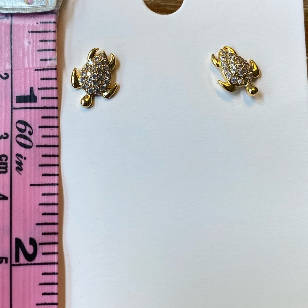 New Sea Turtles White Crystal Gold Plated Stud Earrings - Picture 3 of 4